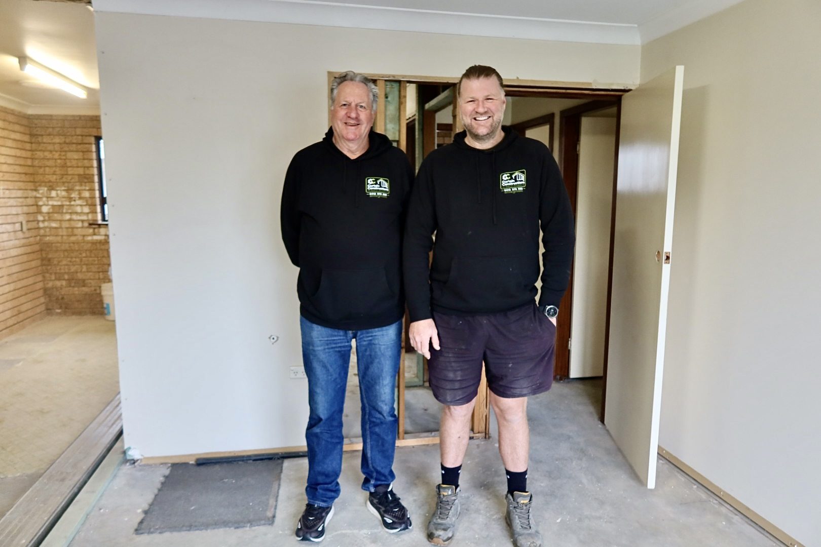 Cliff and Ben Curtain of Curtain Constructions on site at a renovation in Wagga Wagga