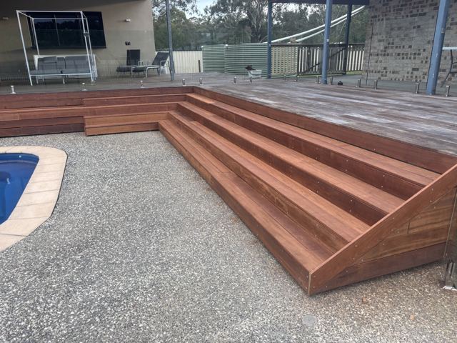 Poolside Hardwood Staircase & Deck — photo 1, Curtain Constructions