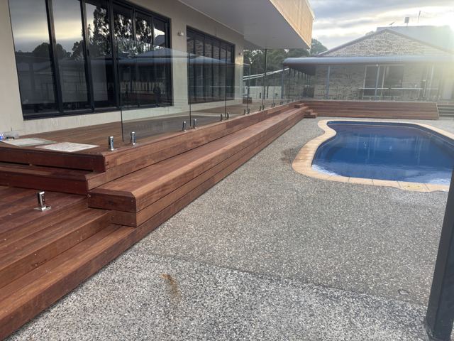 Poolside Hardwood Staircase & Deck — photo 3, Curtain Constructions